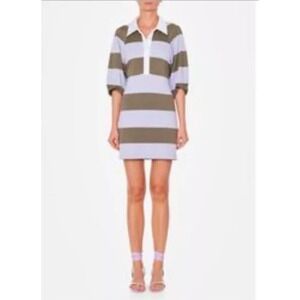 TIBI RUGBY  STRIPE CUT OUT BACK Preppy Collar Dress Mini Light Academic Size